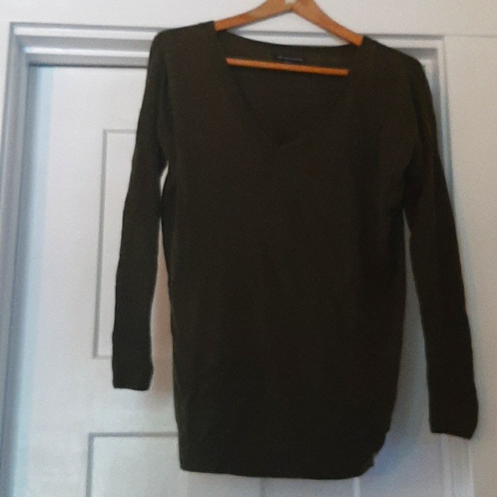 thin wool blend v neck olive sweater